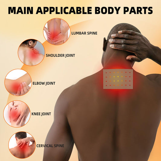 Close up view of the flexible red tiger plaster patch showing the adhesive backing for targeted muscle relief.