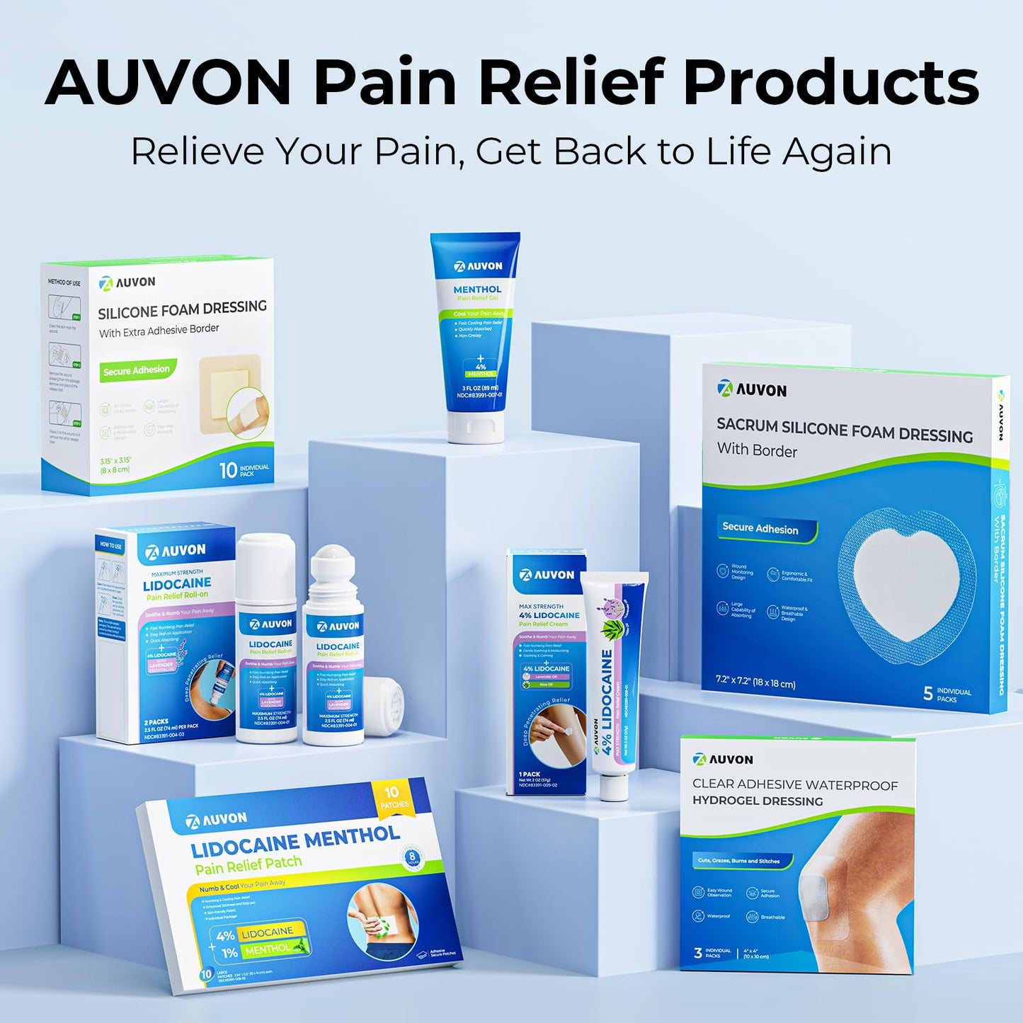 Side profile of AUVON lidocaine and menthol box highlighting the authentic USA imported product label.