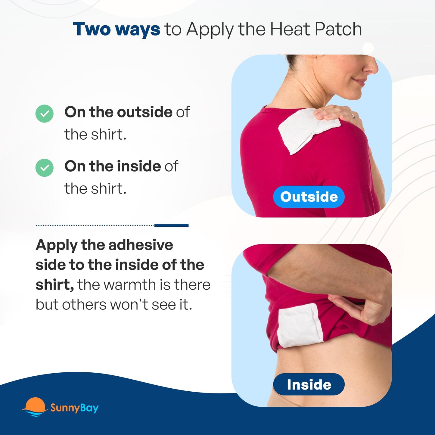 SunnyBay muscle wellness patches reaching 113 degrees Fahrenheit for deep tissue relaxation and back ache relief.
