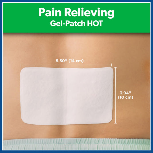 Back view of Salonpas HOT topical patch box showing directions for use and drug facts.