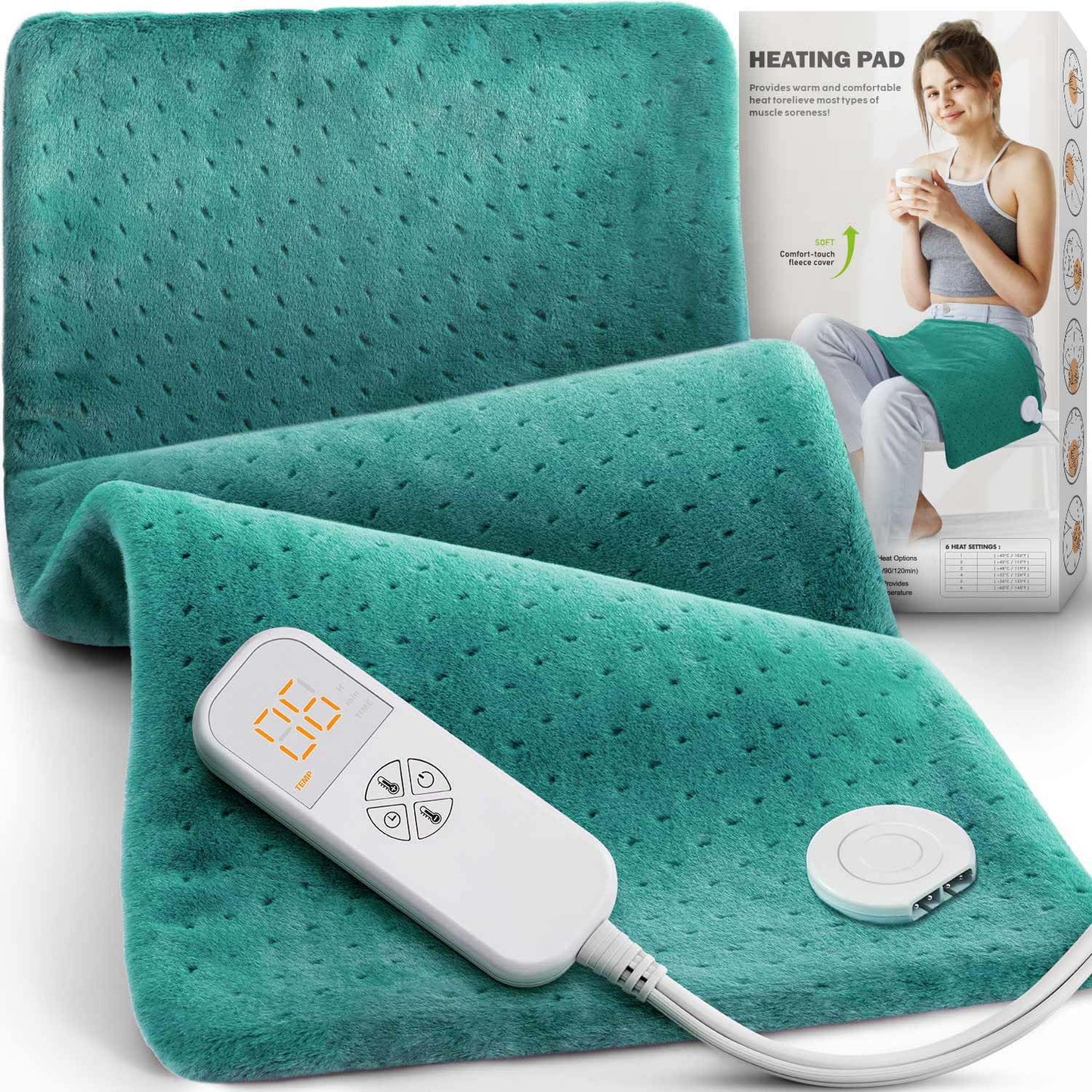 Side view of the Fanatato microplush heating pad showing its flexible design and soft cushioning material.
