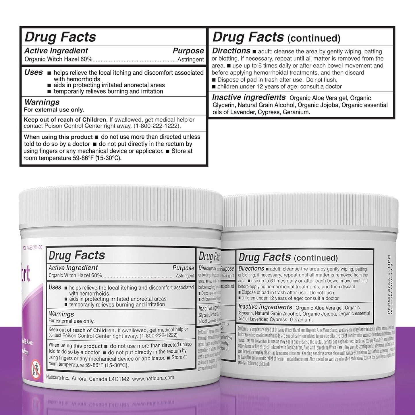 Naticura personal cleansing pads container highlighting fast acting anorectal symptom relief