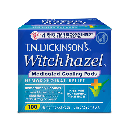 T.N. Dickinson's pre-moistened witch hazel rounds container back label showing ingredients