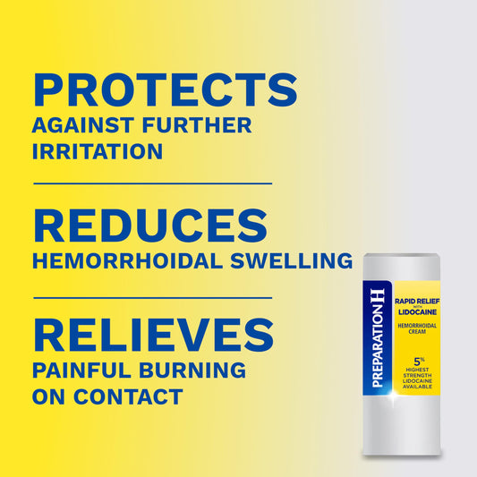 Preparation H 5 percent maximum strength lidocaine numbing treatment cream packaging for external burning and itching