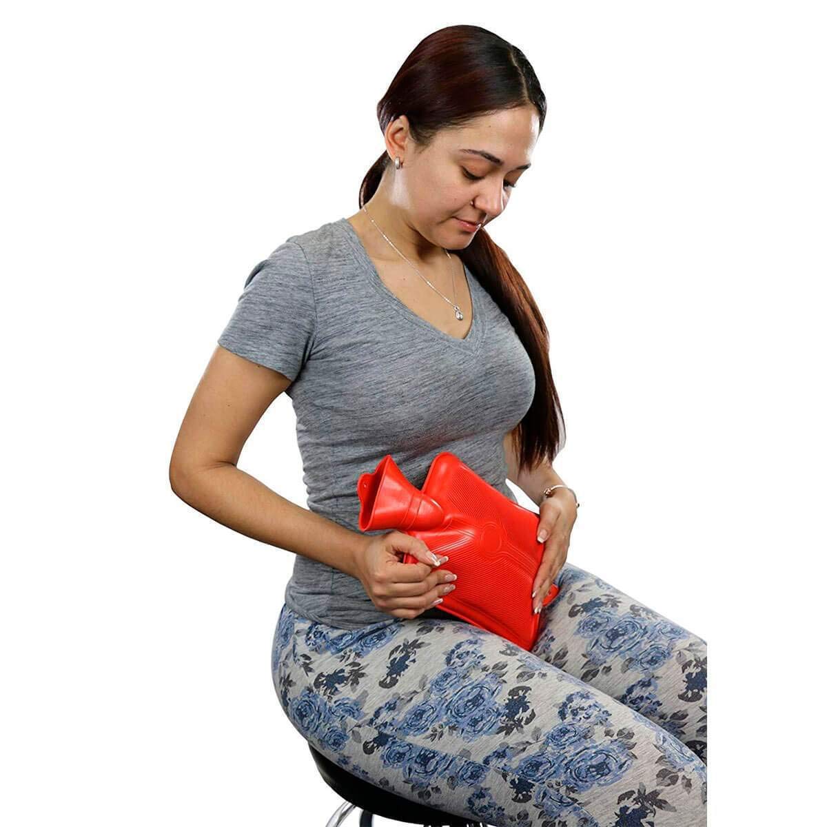 Side profile of Relief Pak 2-quart red hot water bottle