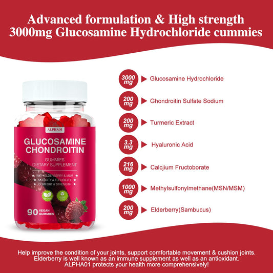 Close up of 3000mg glucosamine chondroitin gummy nutritional label
