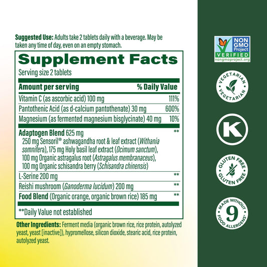 MegaFood adrenal support supplement facts and vegetarian ingredients label