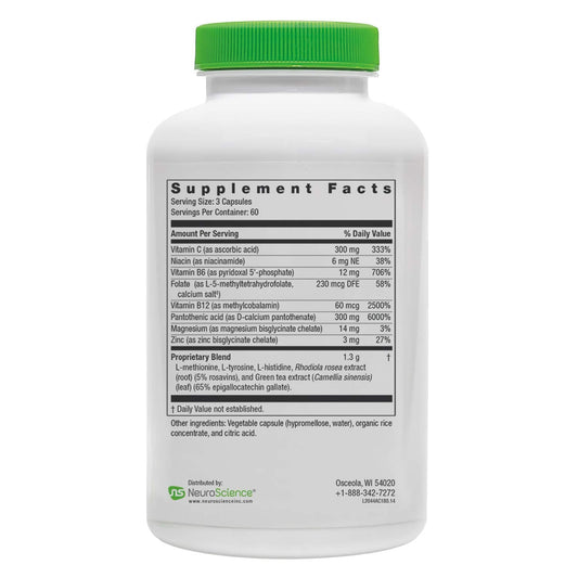 NeuroScience AdreCor supplement facts panel showing amino acids and Rhodiola ingredients