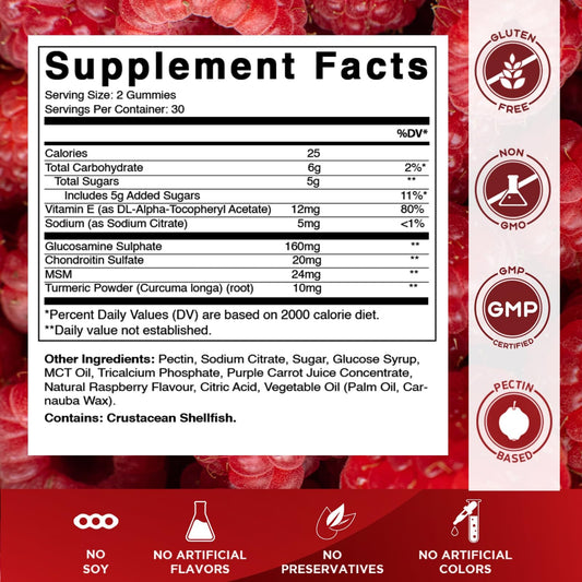 Close up of Vitamatic vegan joint support gummies label