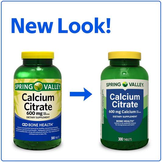 Spring Valley Calcium Citrate supplement label showing 600mg potency