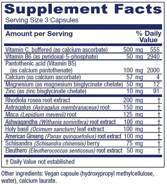Vitanica Adrenal Assist supplemental facts panel displaying adaptogenic ingredients