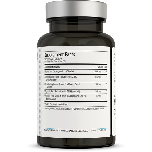 LES Labs Cortisol Health supplement facts panel displaying organic ingredients