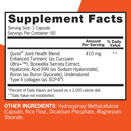 Qunol 5-in-1 joint health supplement label details