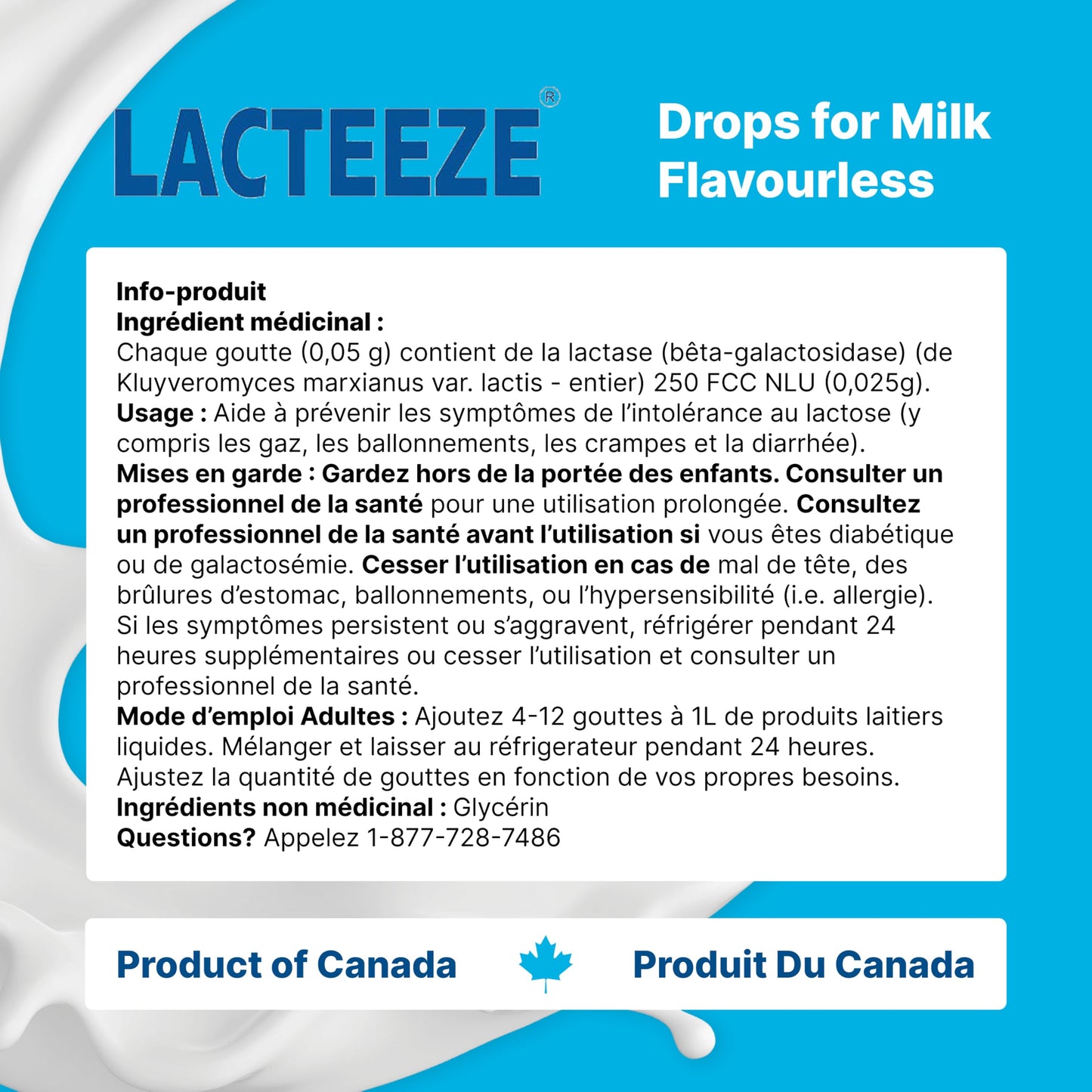 Gelda Scientific Lacteeze packaging demonstrating how to convert lactose into digestible sugars