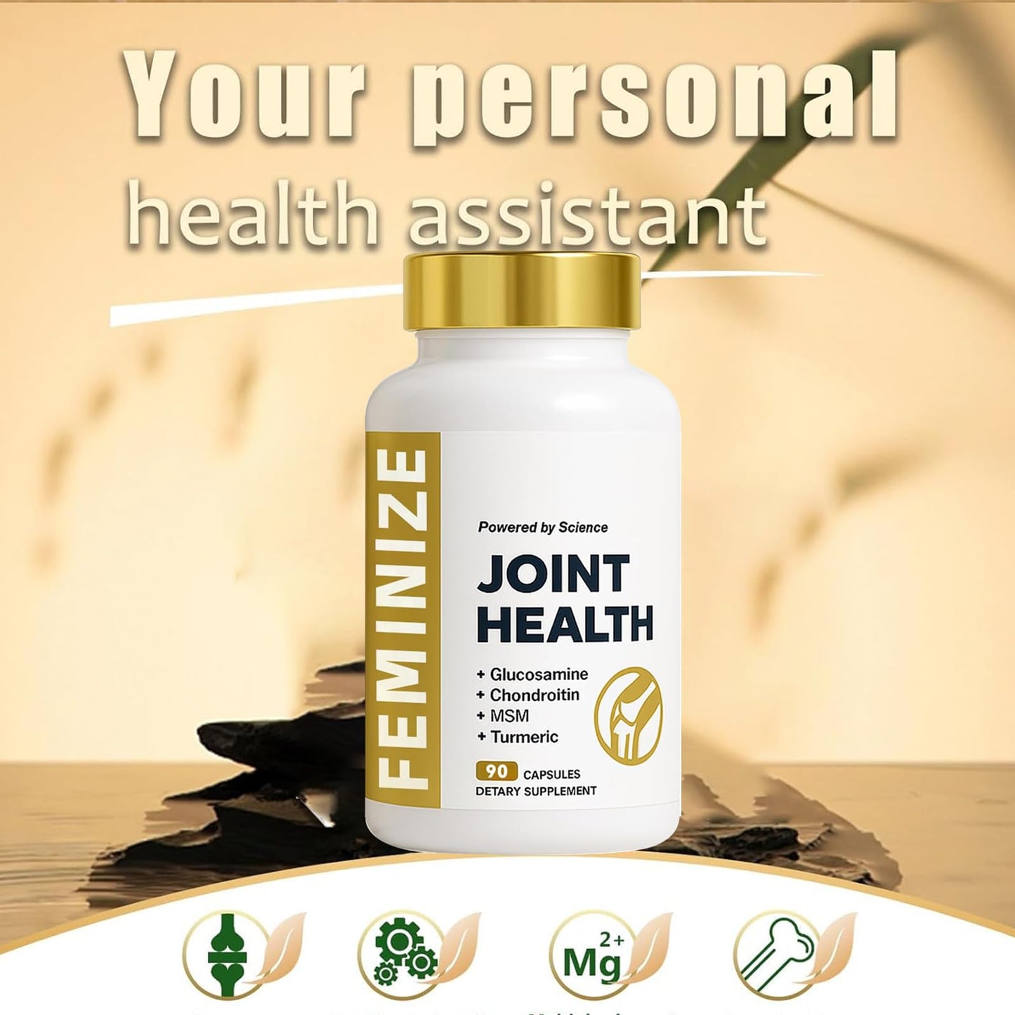 Close up view of the authentic Feminize brand joint comfort capsule container