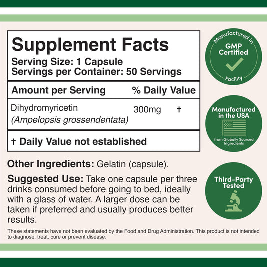 Double Wood Supplements DHM 50 capsules nutritional information label panel
