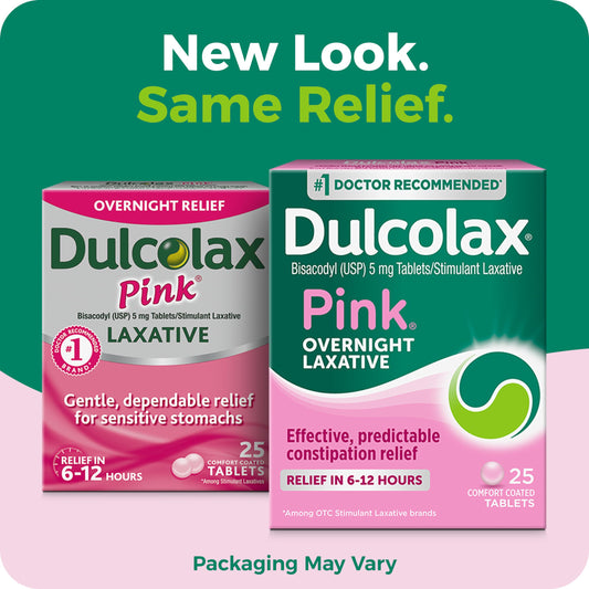 Side view of Dulcolax Pink 5mg laxative box showing active ingredients