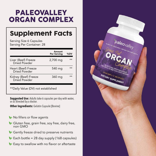 Paleovalley freeze dried beef organ supplement supplement facts label view