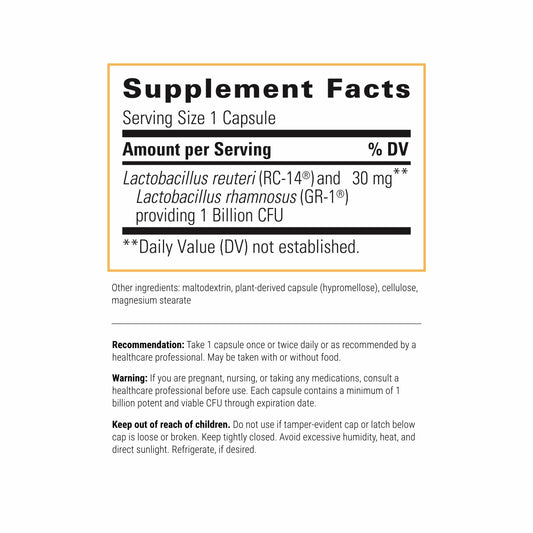 Side angle of Integrative Therapeutics daily oral probiotic bottle for women's vaginal health.