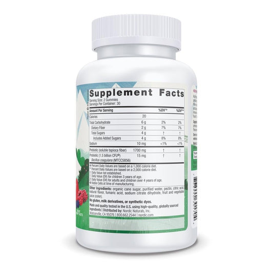Nordic Naturals Kids Probiotic Gummies Merry Berry Punch supplement label and ingredient facts