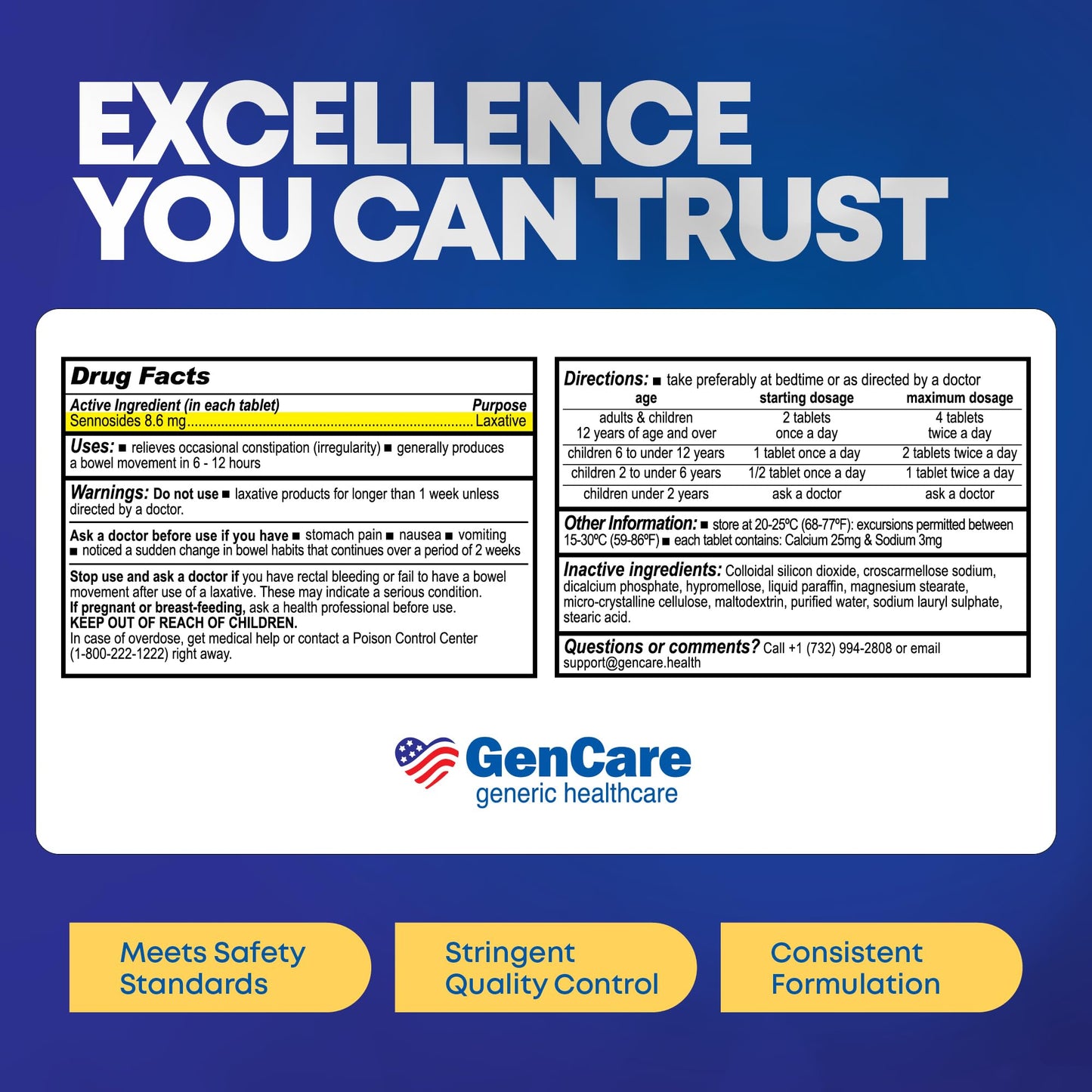 Close up of GenCare Senna Laxative natural ingredient label