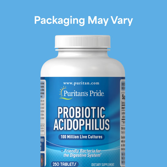 Puritan's Pride 100 Million Cultures probiotic supplement label showing ingredients