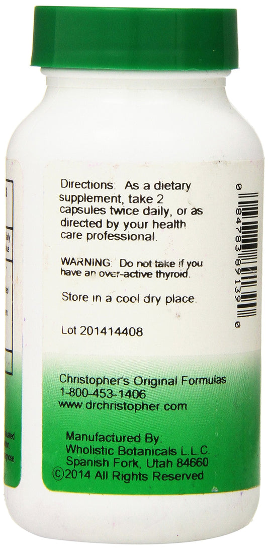 Christopher's Original Formulas Herbal Thyroid 475 milligram supplement facts label and ingredient details.