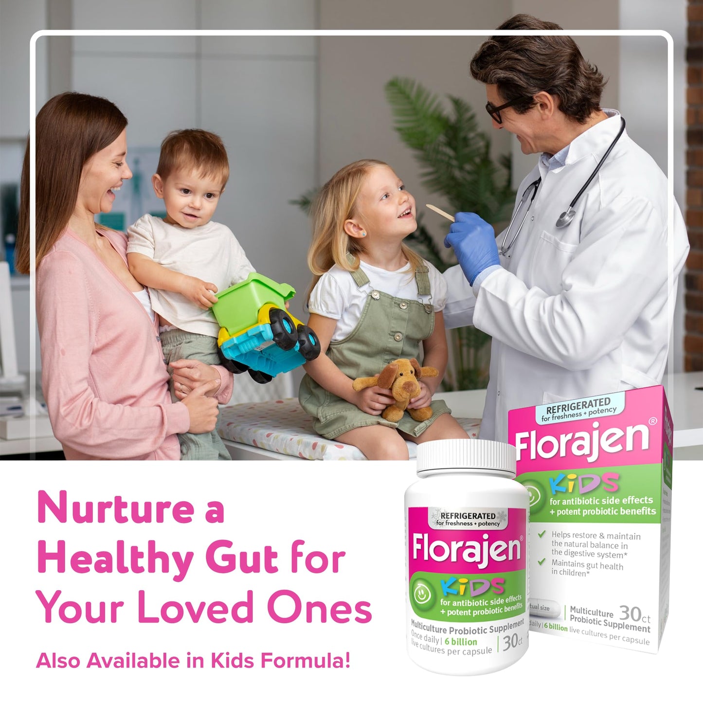 Florajen Florajen3 probiotic bottle placed upright demonstrating premium stomach health care.