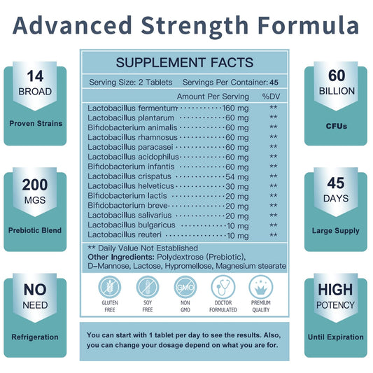 Nature Target men health probiotic bottle showcasing sixty billion CFUs and fourteen strains