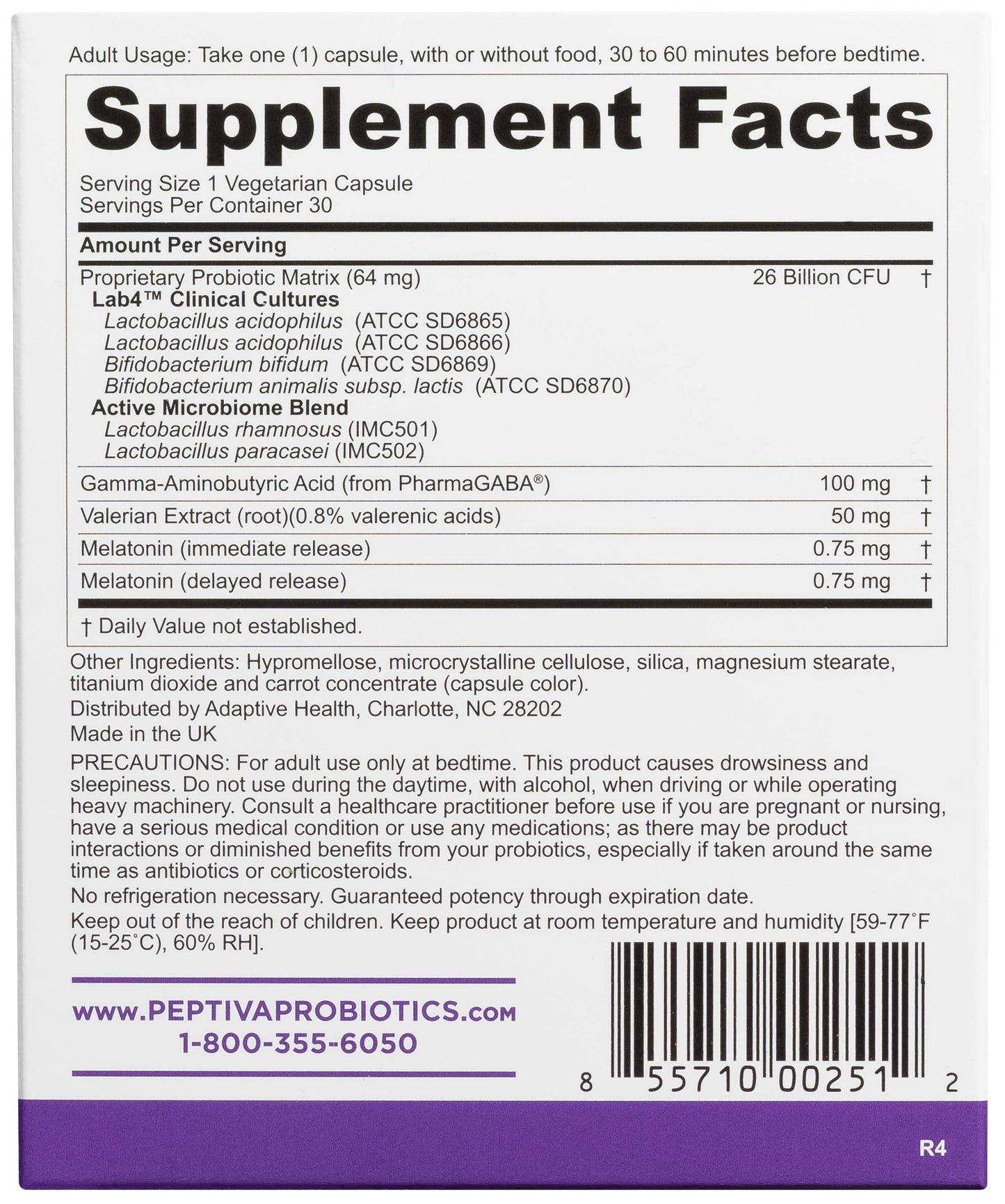 Authentic Peptiva USA imported probiotic and sleep supplement packaging illustrating its dual-action benefits