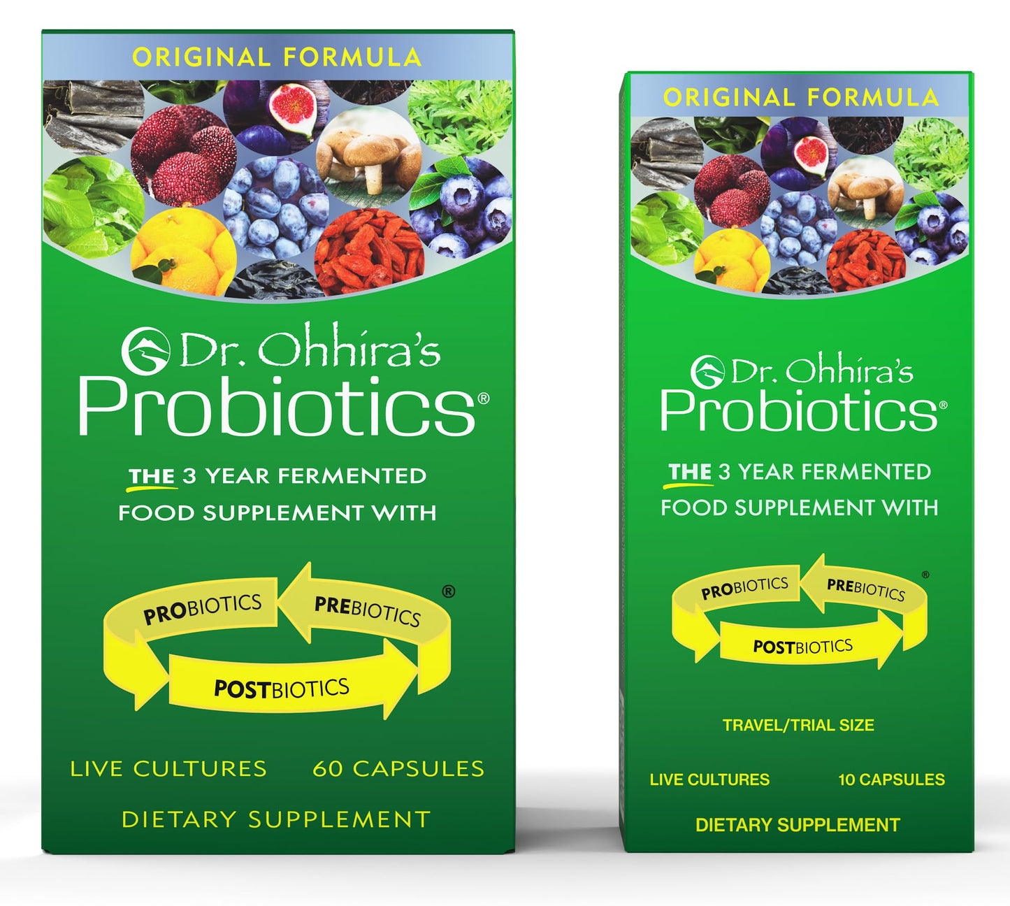 Supplement facts and prebiotic ingredient panel on the back of Dr. Ohhira's Original Formula package.
