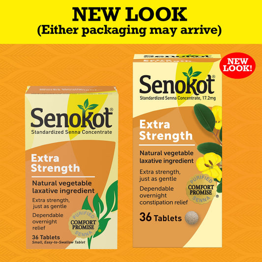 Senokot Extra Strength box showing 36 count and active ingredient