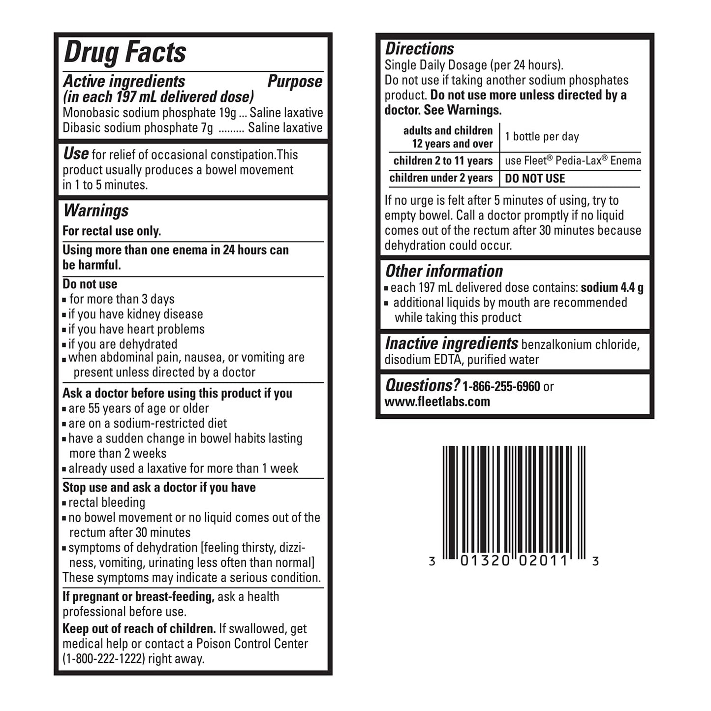 Safety information for Fleet extra volume saline enema