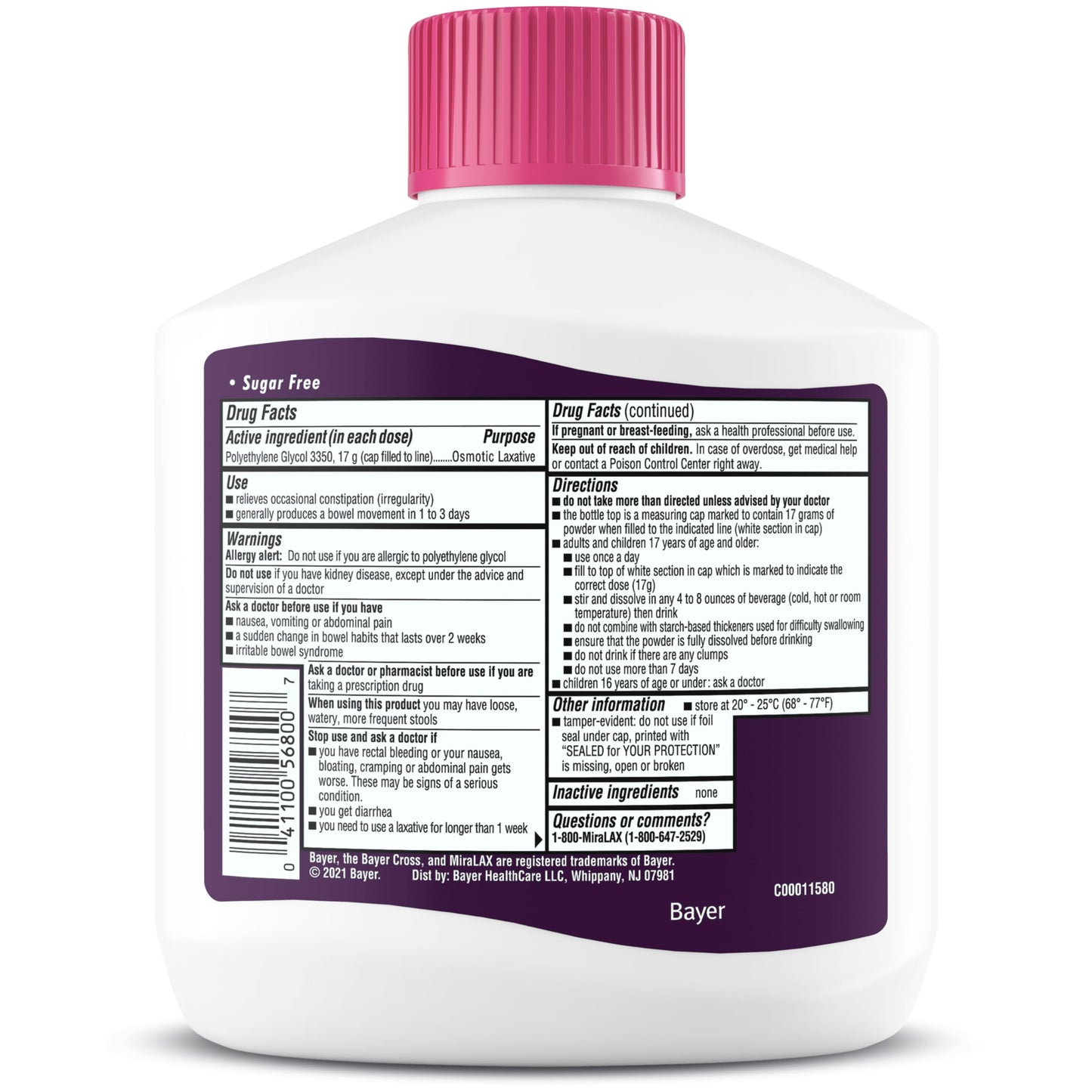 Miralax bottle with clear branding and 45 dose label