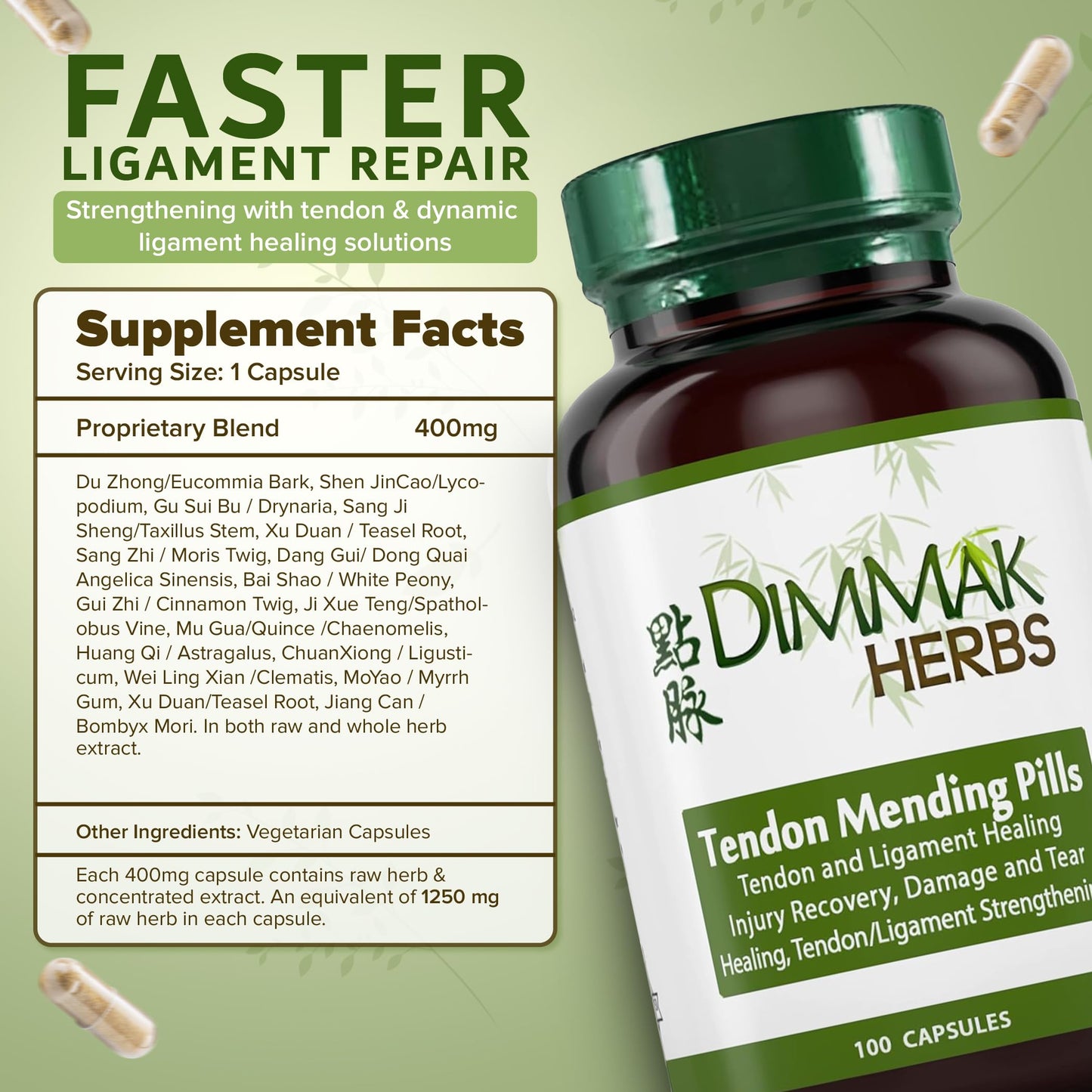 Dimmak Herbs Tendon Mending Pills bottle top view