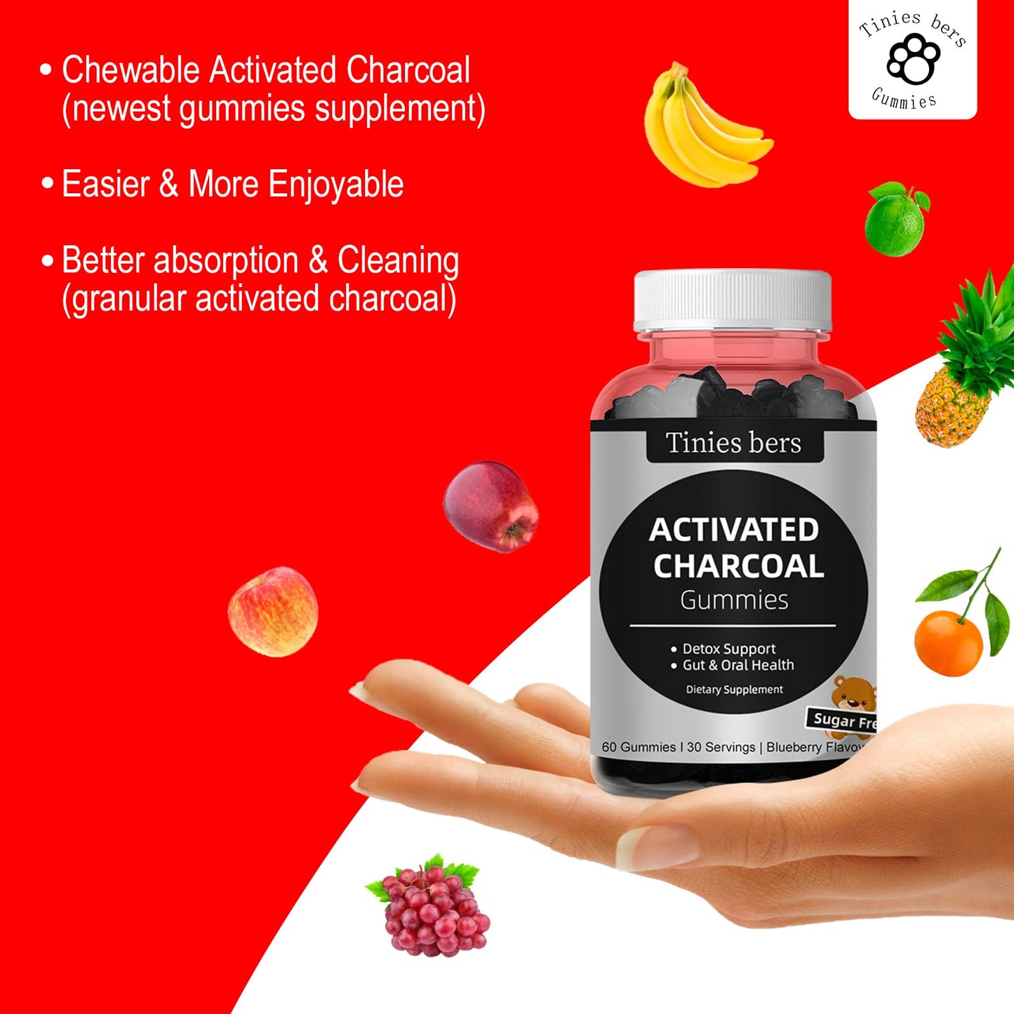 Premium Tinies Bers activated charcoal dietary supplement for bloating and oral health