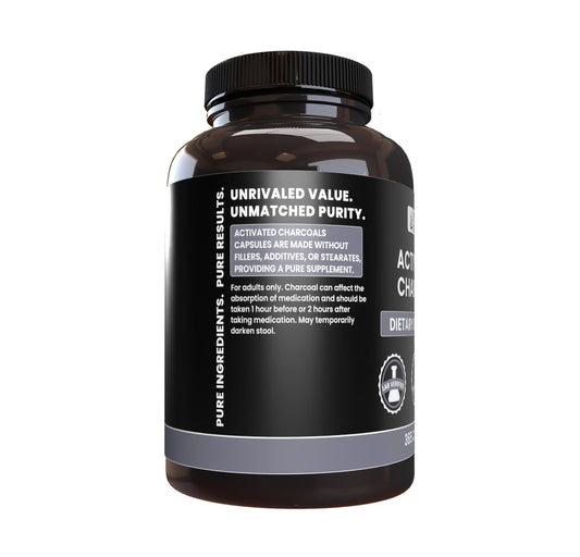 Pure Original Ingredients Activated Charcoal supplement facts label showing no fillers.