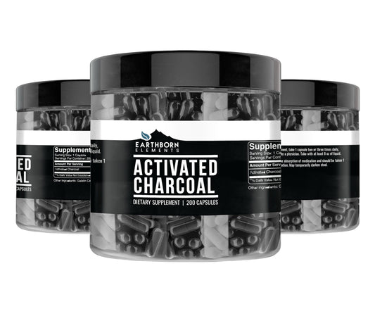 Earthborn Elements Activated Charcoal supplement facts and ingredients label on the back of the bottle