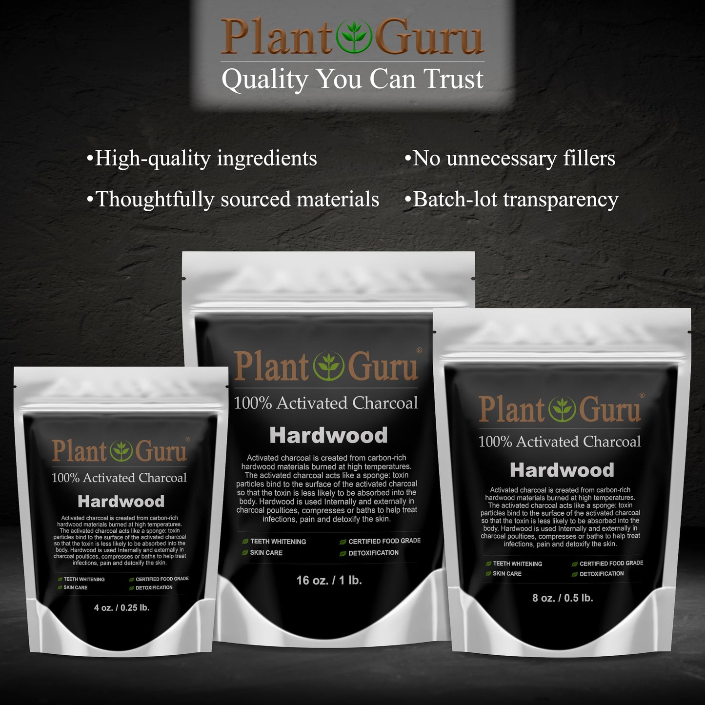 Plant Guru 100 percent pure activated charcoal powder jar for holistic wellness