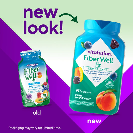 Vitafusion sugar free prebiotic fiber supplements natural berry and peach flavors
