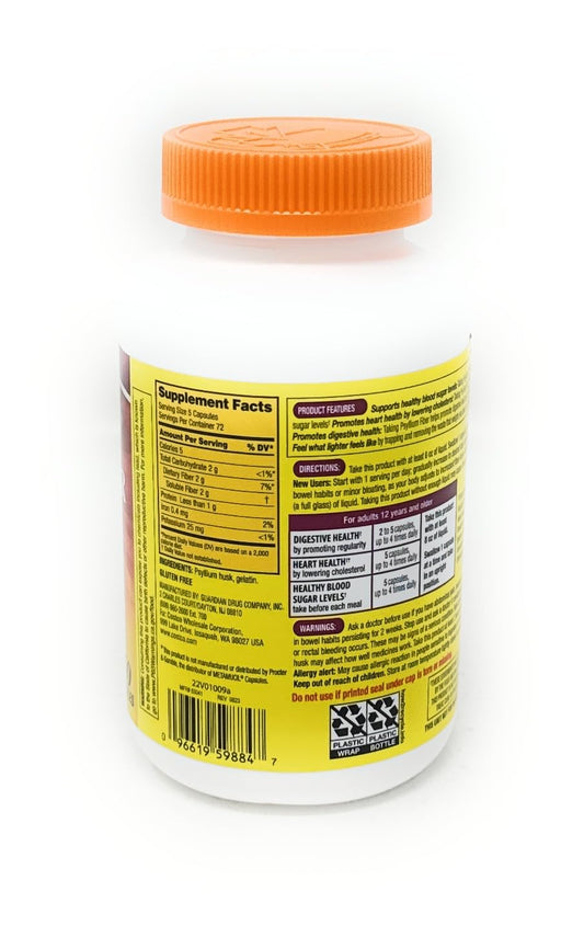 Kirkland Signature 360 fiber capsules bottle showcasing dietary supplement facts label