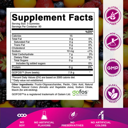 Close up of Vitamatic zero sugar fiber supplement label displaying the 7 Grams prebiotic formula.