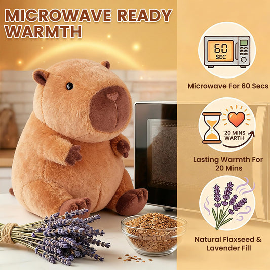 SuzziPals capybara plush showing microwave heating feature