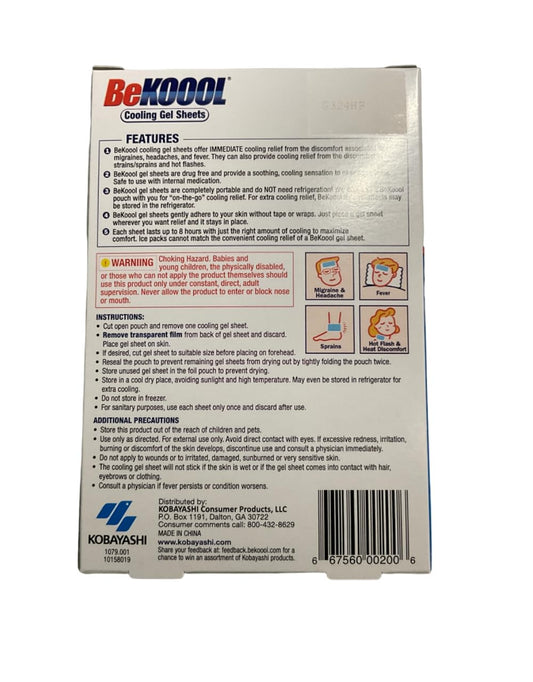 BeKoool cooling gel sheet applied to forehead for headache relief