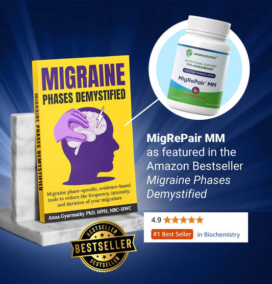 Migraceutics MigRePair MM nutritional facts and herbal ingredients label on the supplement bottle