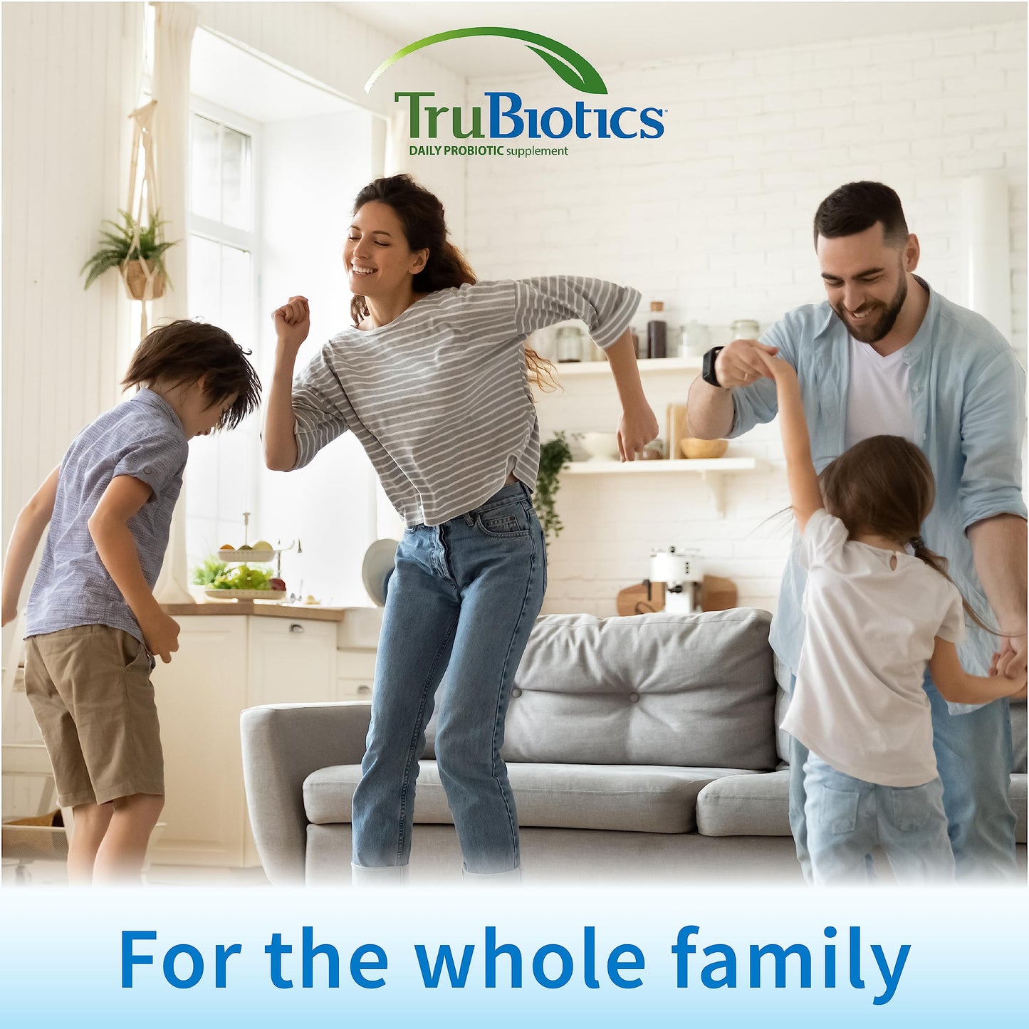 TruBiotics daily probiotic supplement package highlighting directions for bloating and gas relief