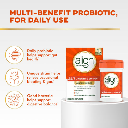Align 24/7 Digestive Support supplement packaging showing 8 week supply