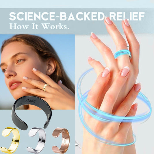 Adjustable wellness acupressure ring in multiple colors including gold rose gold and black.