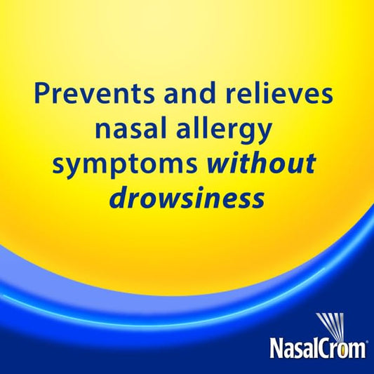 NasalCrom two pack nasal spray bottles showing accurate liquid volume and metered spray nozzle
