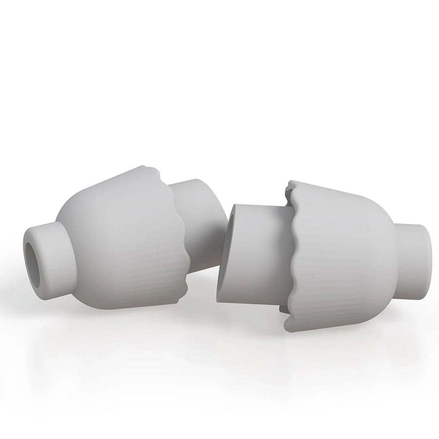 Hygienic personal care accessories showing two white soft rubber nose pillow attachments